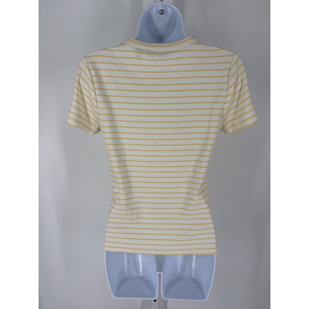 Lands’ End Yellow & White Striped Short Sleeve Crewneck Top - Picture 2 of 4